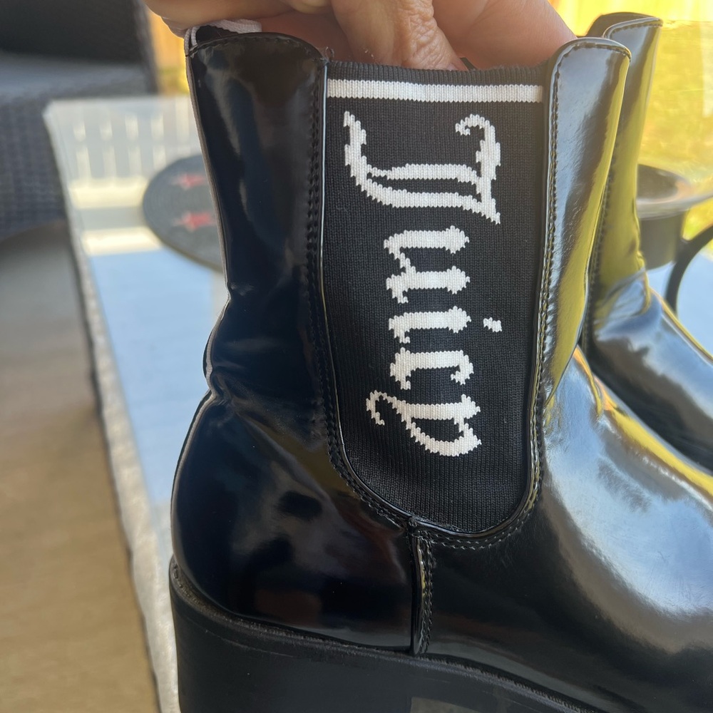 Juicy Couture Black Ankle Boots with Gothic Text